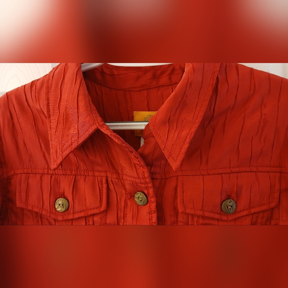 Ruby Rd. Bright Red Textured Button-Up Jacket – Size 12 – Jean Jacket Style - Picture 2 of 8